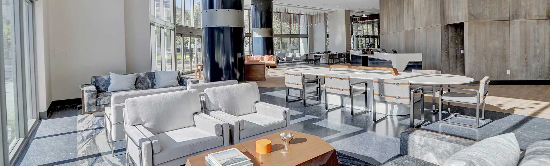 Hyatt Centric Lobby with modern white furniture in groupings